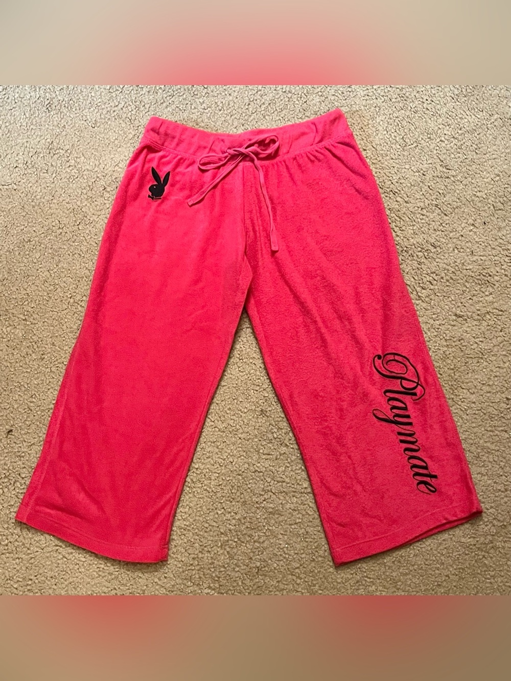 Playboy Pink Magenta Playmate Bunny Embroidered Capri Pajama Pants Medium